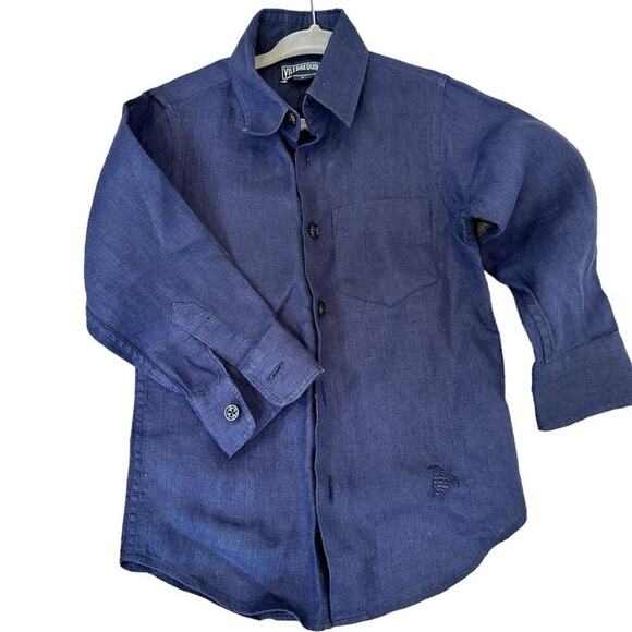 Vilebrequin - Toddler Boy - Caroubis Linen Blue Button Down Dress Shirt - Size 2 - Picture 1 of 9